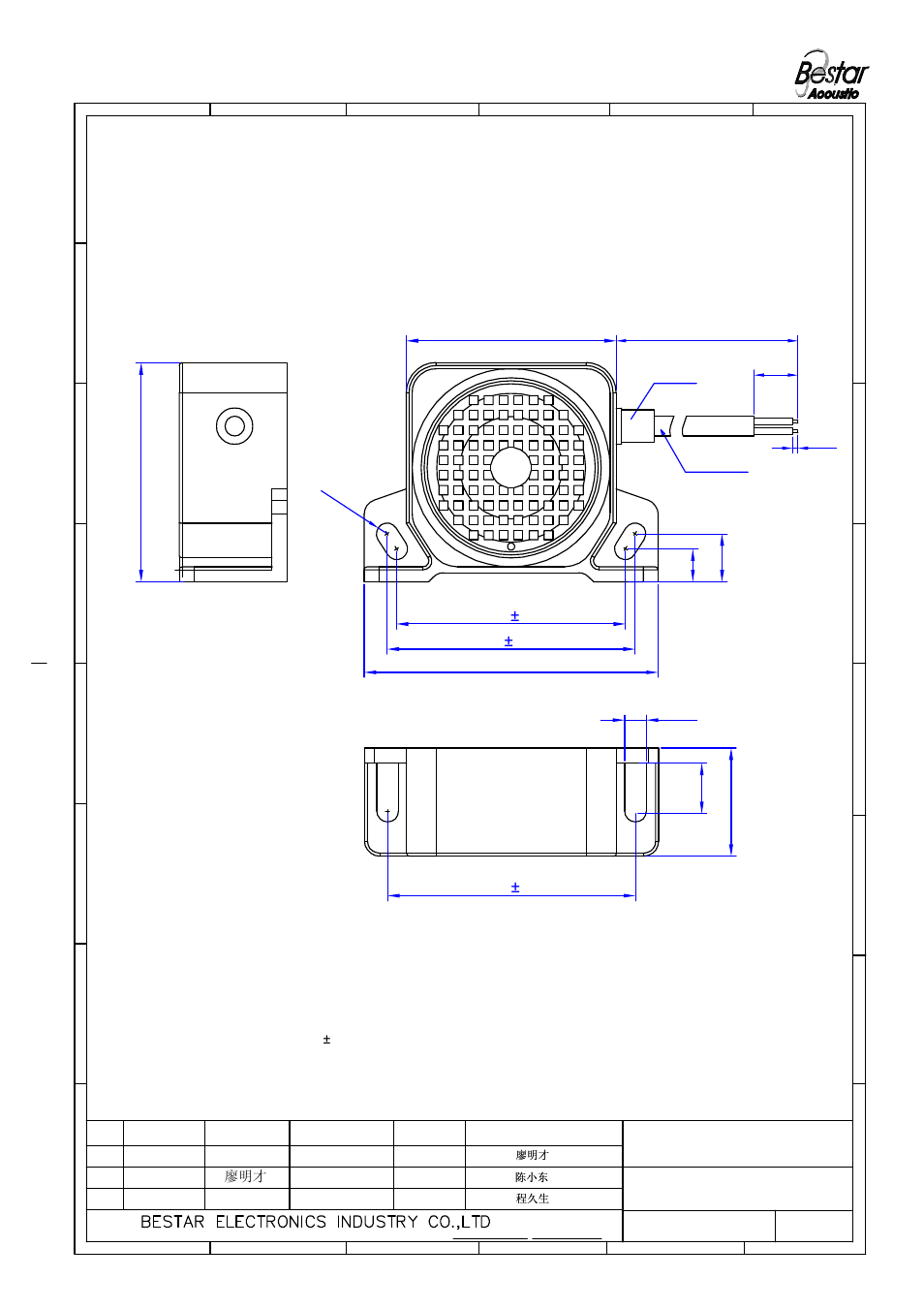 Drawing, Speaker alarm, A廖明才 | Other dimemsion tolerance: ±0.5mm, Rubber 280 | BeStar BUS102PW280 User Manual | Page 3 / 6