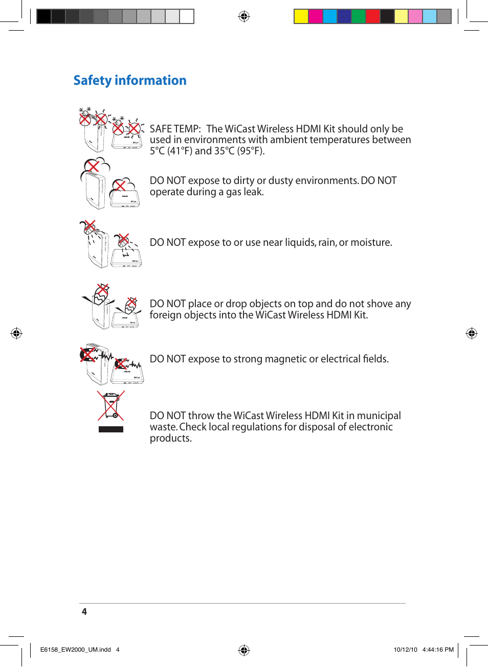 Safety information | Asus EW2000 User Manual | Page 4 / 24