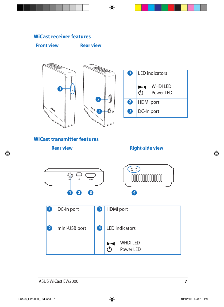 Wicast receiver features, Wicast transmitter features | Asus EW2000 User Manual | Page 7 / 24