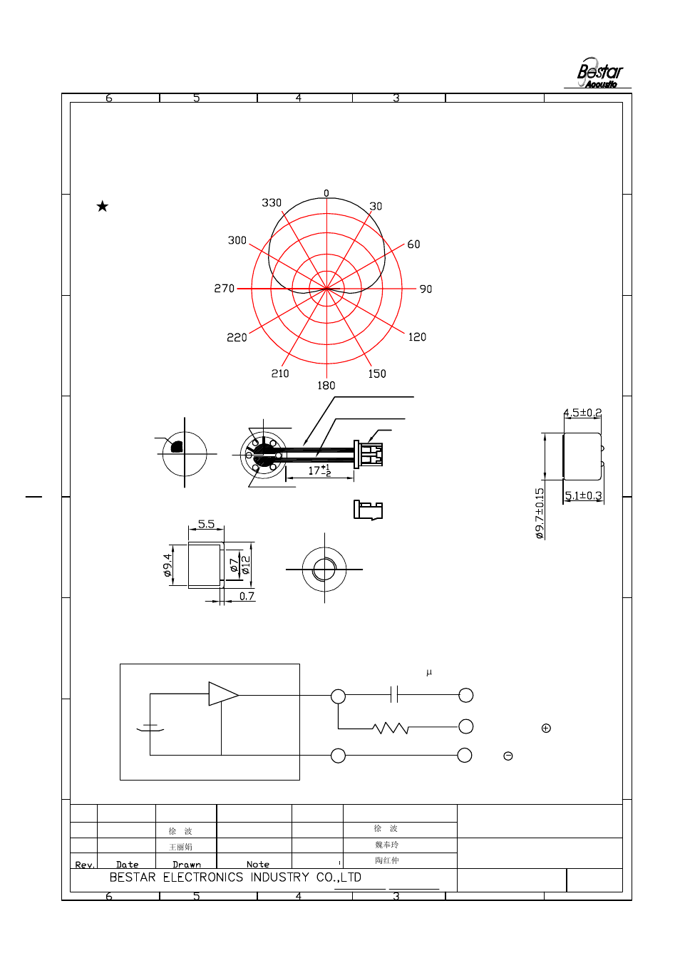 Microphone, Measurement circuit, Drawing | C:1μf | BeStar BCM9750ULF-47 User Manual | Page 3 / 6