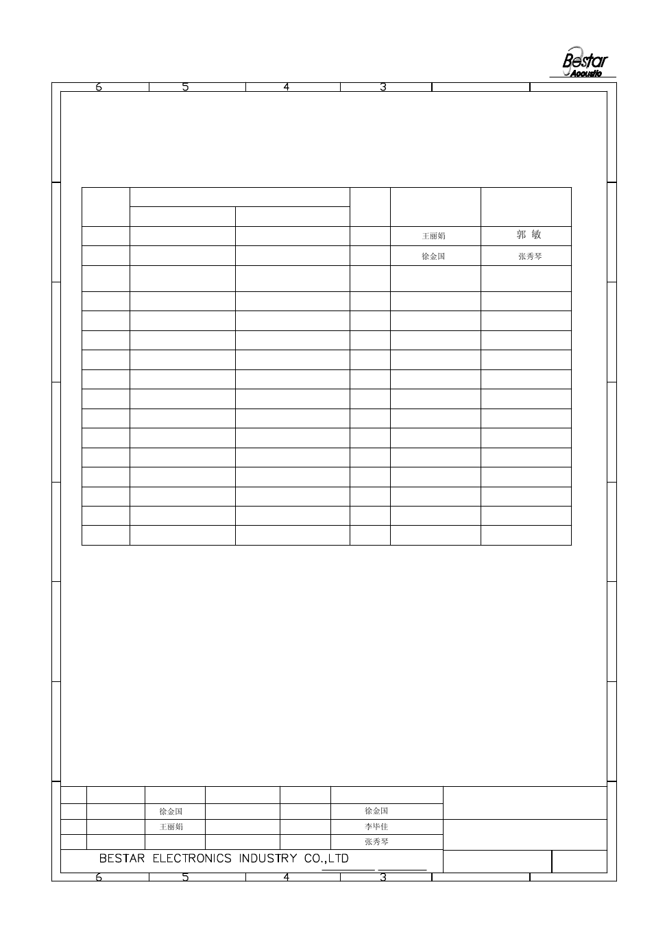 Microphone, History change record, Version no | Add packing data change items, Date, Drawn, Approved | BeStar BCM9745OLF-42 User Manual | Page 6 / 6