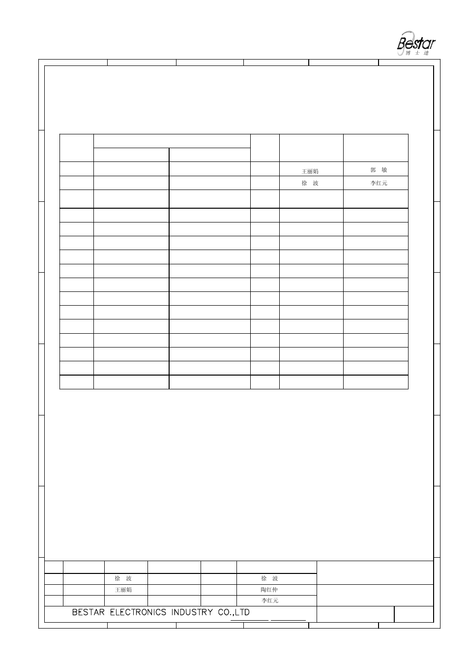 History change record, Microphone, Version no | Change items 5 4 date drawn 3, Approved, Add packing data | BeStar BCM6022OLFC-40 User Manual | Page 6 / 6