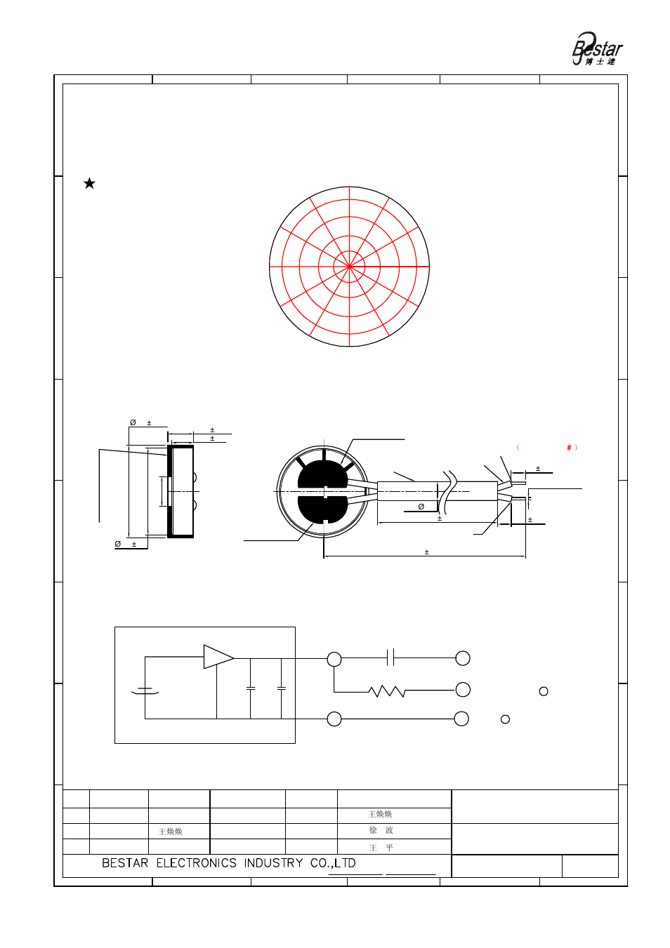 Microphone, Drawing, Angular response | Measurement circuit | BeStar BCM6022OFCF-38 User Manual | Page 3 / 6