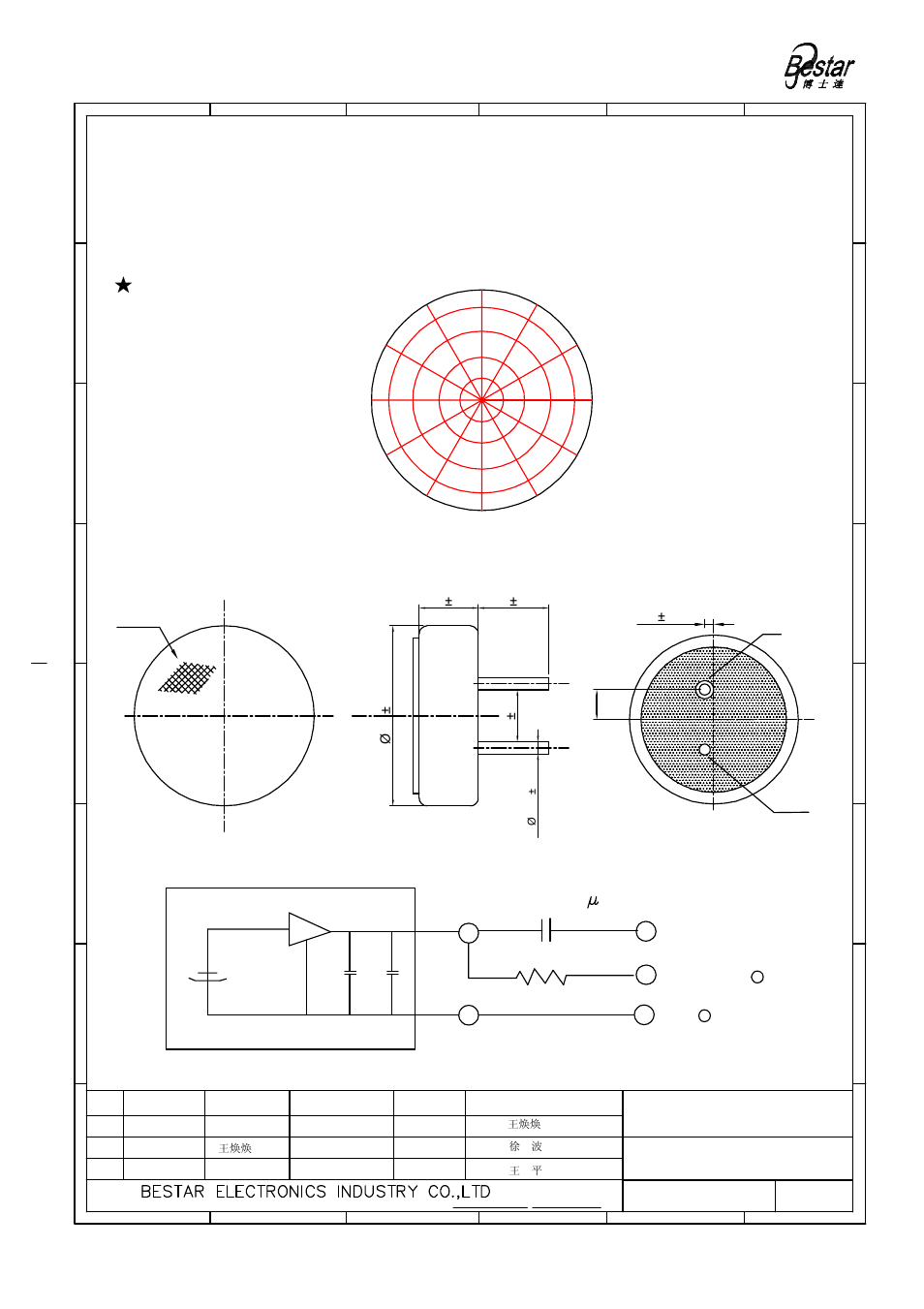 Microphone, Drawing, Filter | Angular response, Measurement circuit | BeStar BCM6022OPBC-38 User Manual | Page 3 / 6