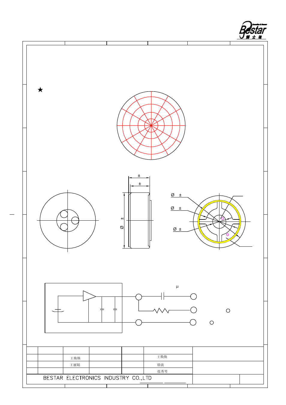 Drawing, Microphone, Measurement circuit | Angular response, C:1μ | BeStar BCM4013OSBC-38 User Manual | Page 3 / 7