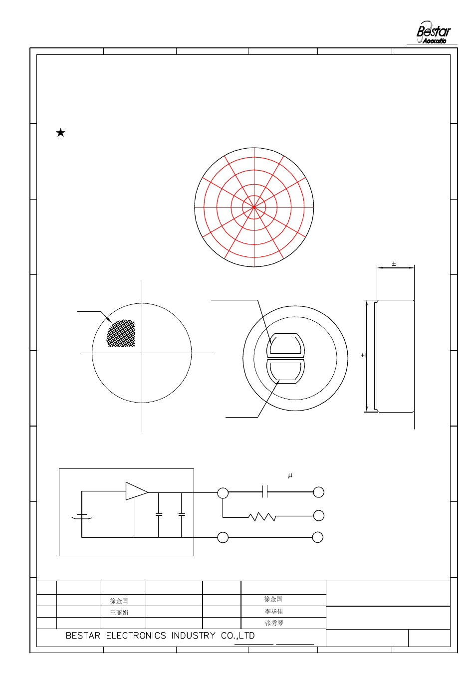 Filter, Drawing, Microphone | Angular response, Measurement circuit, C:1μf | BeStar BCM4527OLBC-44 User Manual | Page 3 / 6