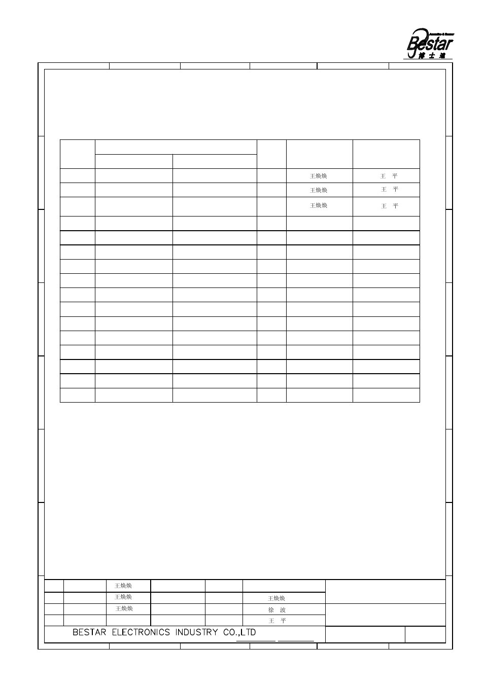 Microphone, History change record, Version no | Change items, Date drawn 6 5 4 3, Approved | BeStar BCM4520OLF-42 User Manual | Page 7 / 7