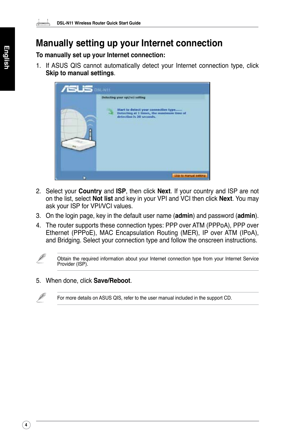 Manually setting up your internet connection | Asus DSL-N11 User Manual | Page 10 / 40