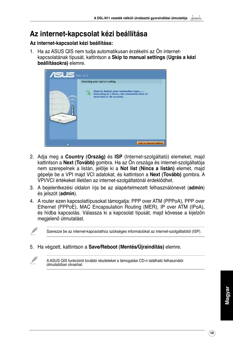 Az internet-kapcsolat kézi beállítása | Asus DSL-N11 User Manual | Page 25 / 40