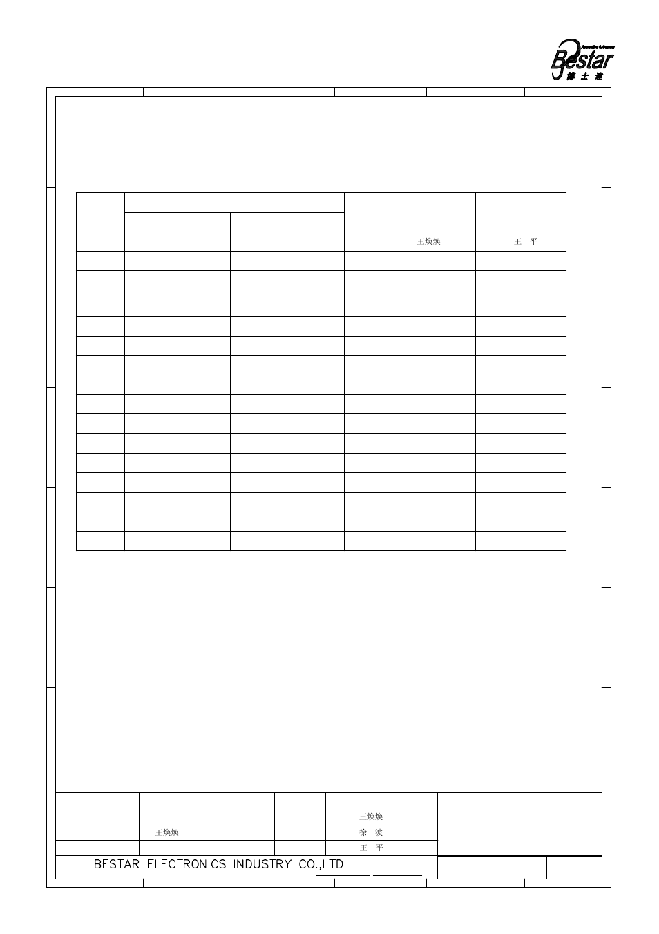 Microphone, History change record, Version no | Change items, Date, Drawn 6 5 4 3, Approved | BeStar BCM4527OLBC-38-01 User Manual | Page 6 / 6