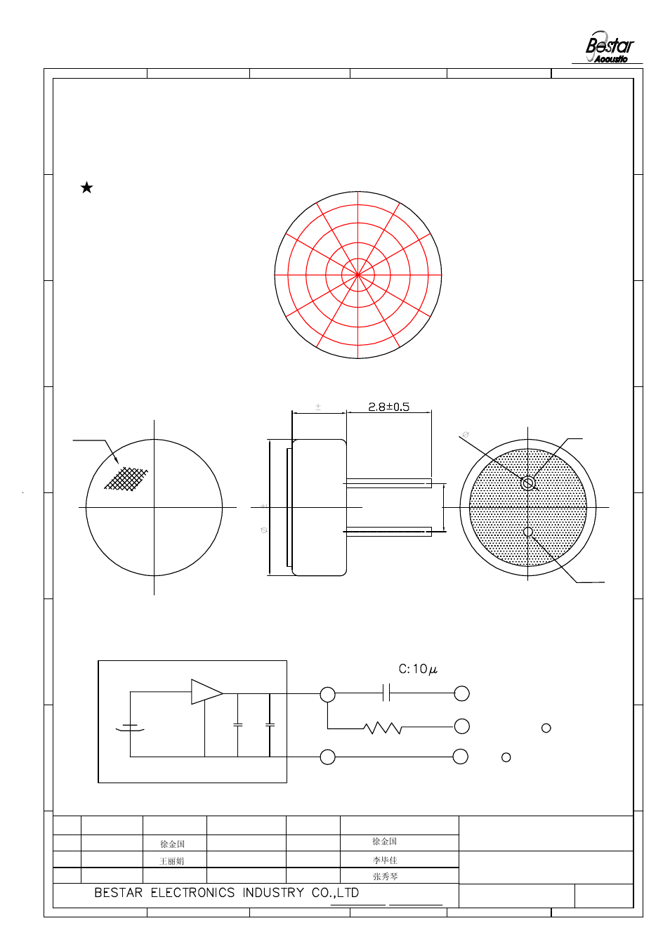 Drawing, Microphone, Filter | Measurement circuit, Angular response | BeStar BCM4015OPBC-42 User Manual | Page 3 / 6