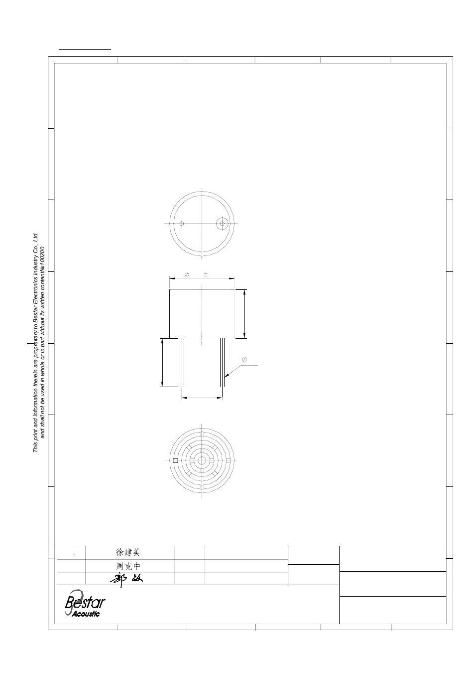 Bestar, Ultrasonic sensor, Drawing | Bestar electronics industry co.,ltd | BeStar BPU1640IOPBH12 User Manual | Page 3 / 6