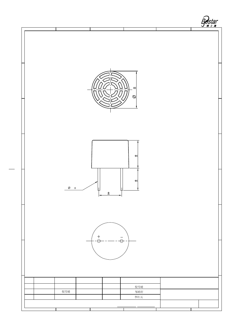 Drawing, Bestar electronics industry co.,ltd, Ultrasonic sensor | BeStar BPU1040T_ROPBH07 User Manual | Page 3 / 9