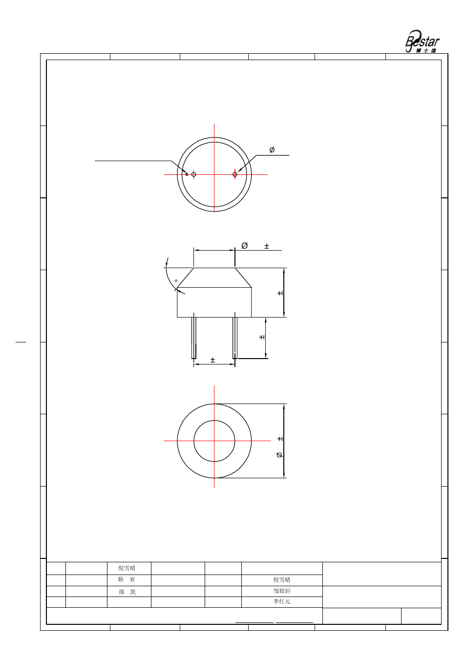 Drawing, Bestar electronics industry co.,ltd, Red dot is positive | BeStar BPU1840TFAH12 User Manual | Page 3 / 9