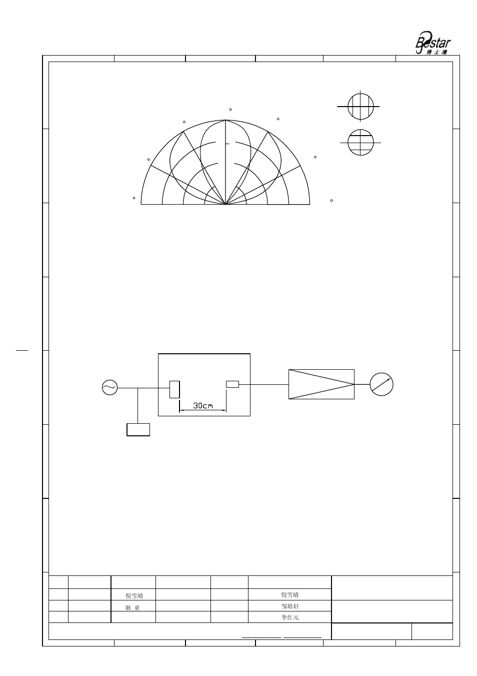 S.p.l test circuit, Test circuit, Direcivity in overall sensitivity | Anechoic room, Bestar electronics industry co.,ltd, Att e nu a ti o n (db), Osc f.c s.c.m, Voltmeter amp 90 ° 60, Ultrasonic sensor | BeStar BPU1448IFAH09 User Manual | Page 5 / 10