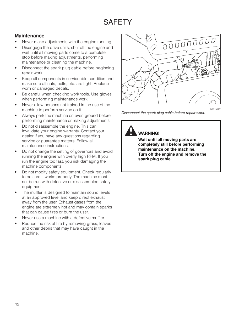 Maintenance, Safety | BlueBird 966067901_S22B5DA User Manual | Page 12 / 32