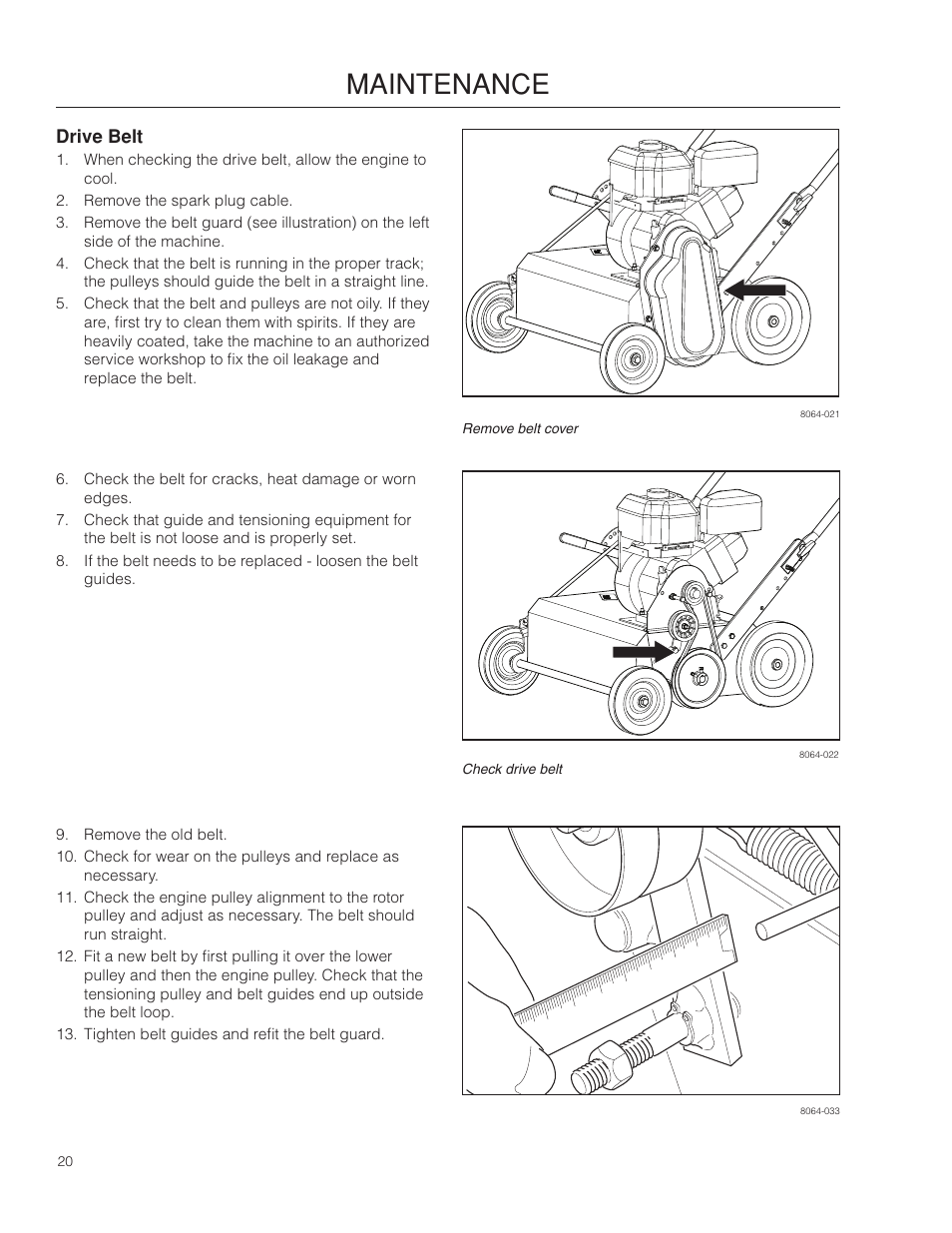 Drive belt, Maintenance | BlueBird 966067901_S22B5DA User Manual | Page 20 / 32