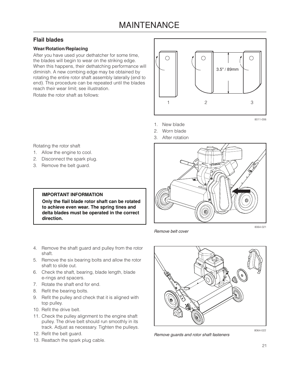 Flail blades, Wear/rotation/replacing, Maintenance | BlueBird 966067901_S22B5DA User Manual | Page 21 / 32