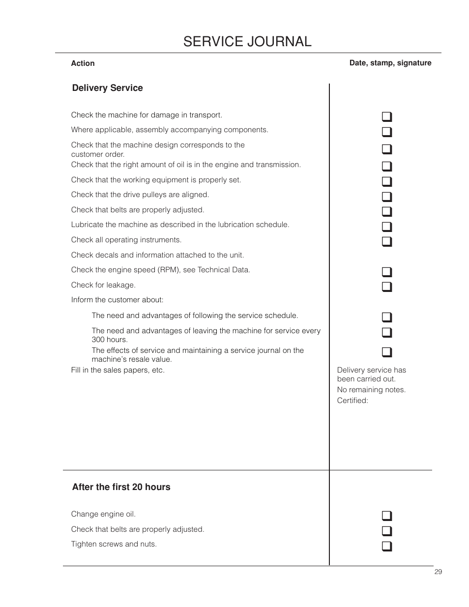 Service journal | BlueBird 966067901_S22B5DA User Manual | Page 29 / 32