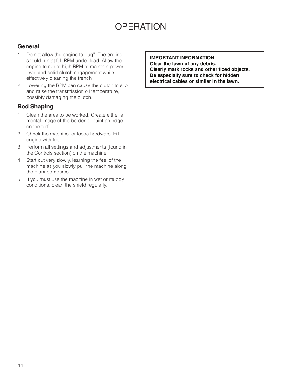 Operation, General, Bed shaping | BlueBird BB550A_968999494 User Manual | Page 14 / 24