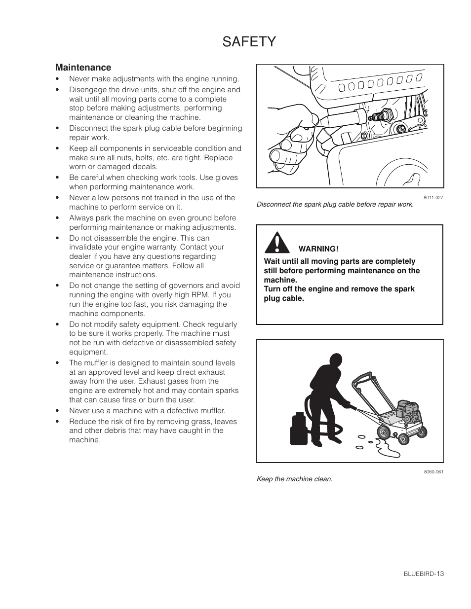 Maintenance, Safety | BlueBird S530B_968999683 User Manual | Page 13 / 36