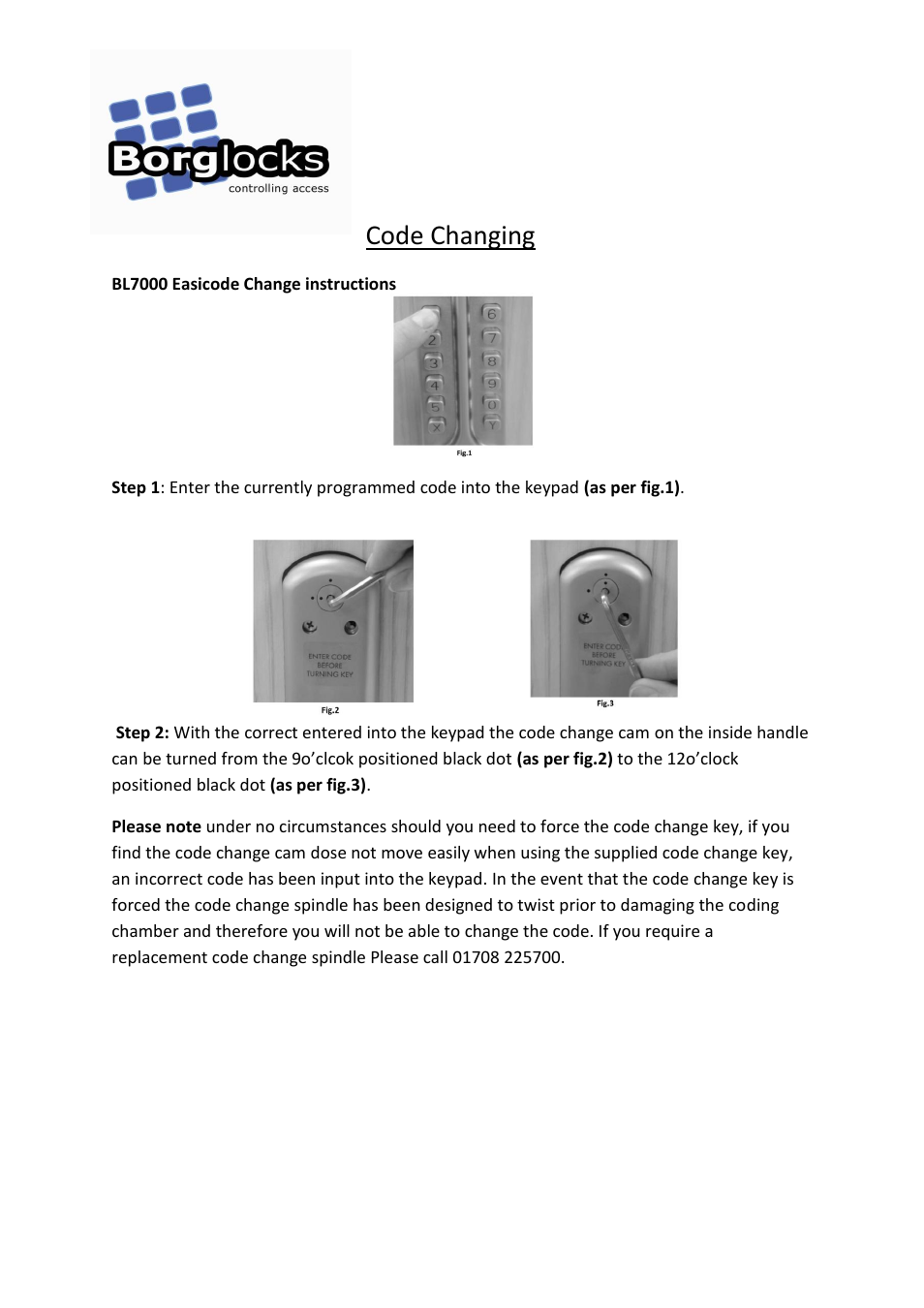 Borg Locks BL 7000 Easicode Change instructions User Manual | 2 pages