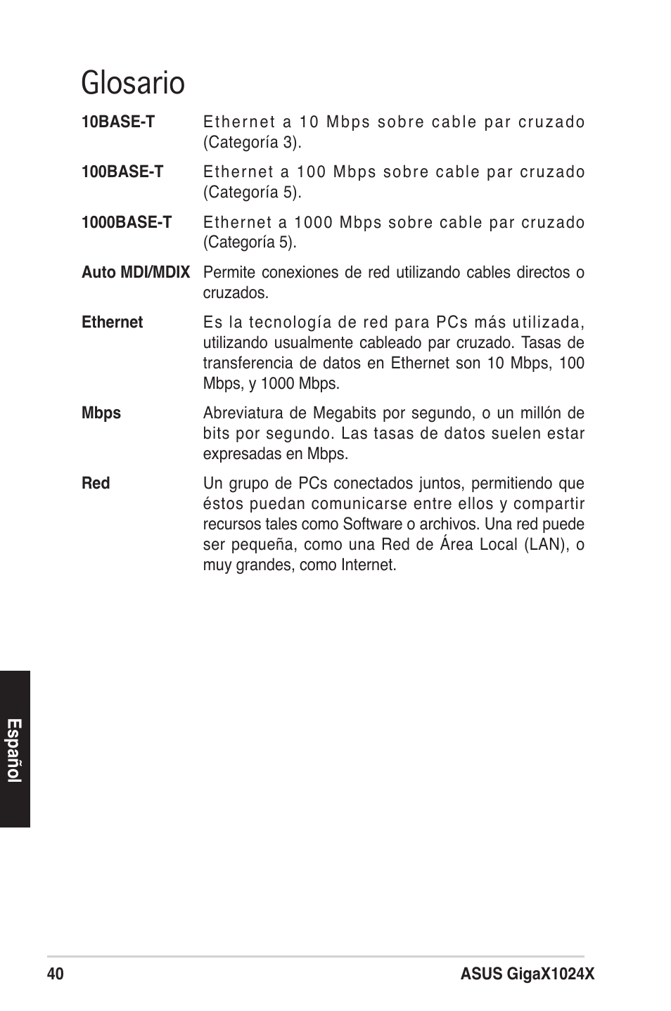 Glosario | Asus GigaX1024X User Manual | Page 41 / 57