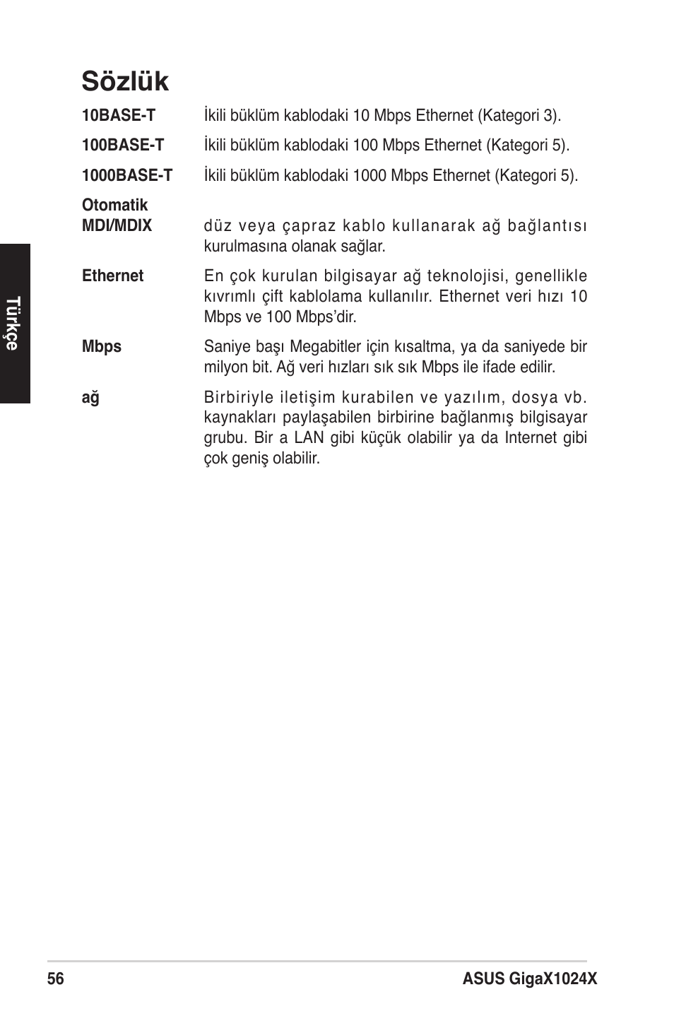 Sözlük | Asus GigaX1024X User Manual | Page 57 / 57