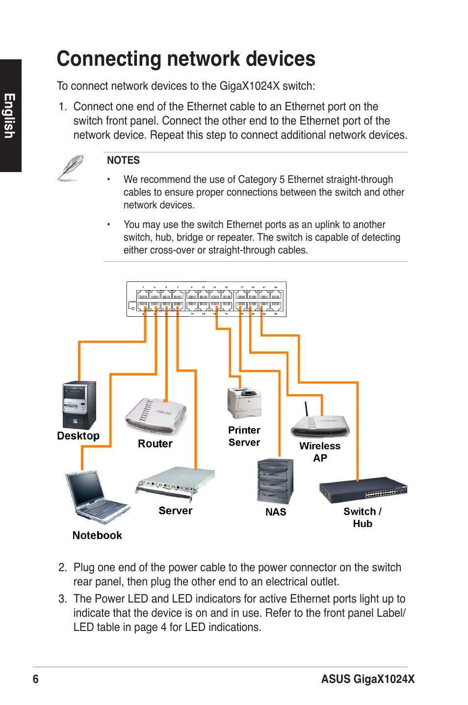 Connecting network devices, English | Asus GigaX1024X User Manual | Page 7 / 57