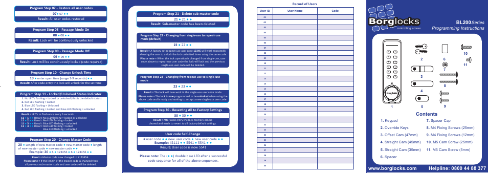 Borg Locks BL 200 Series User Manual | 2 pages