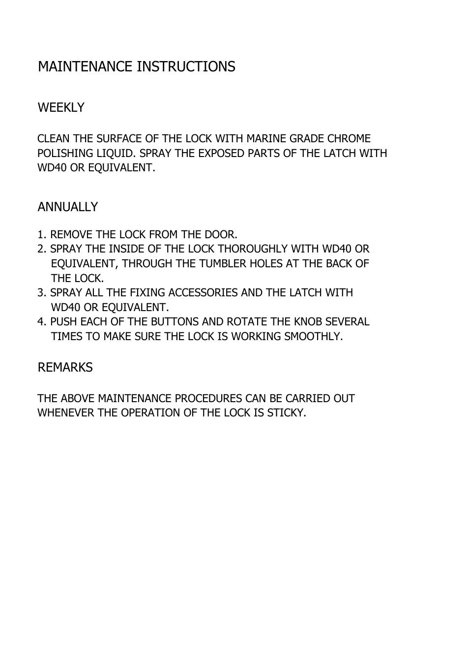 Maintenance instructions | Borg Locks BL 2605MG Series User Manual | Page 4 / 4