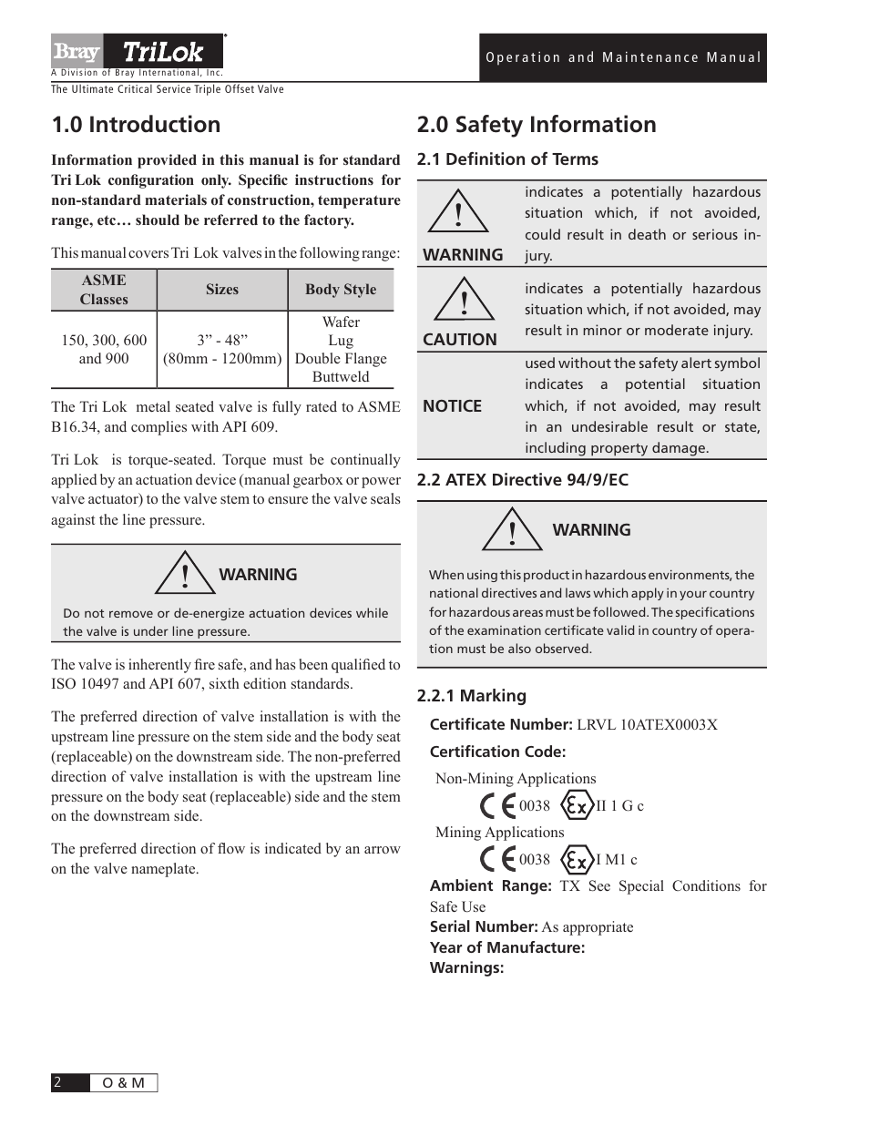 0 introduction, 0 safety information | Bray Triple Offset User Manual | Page 4 / 24