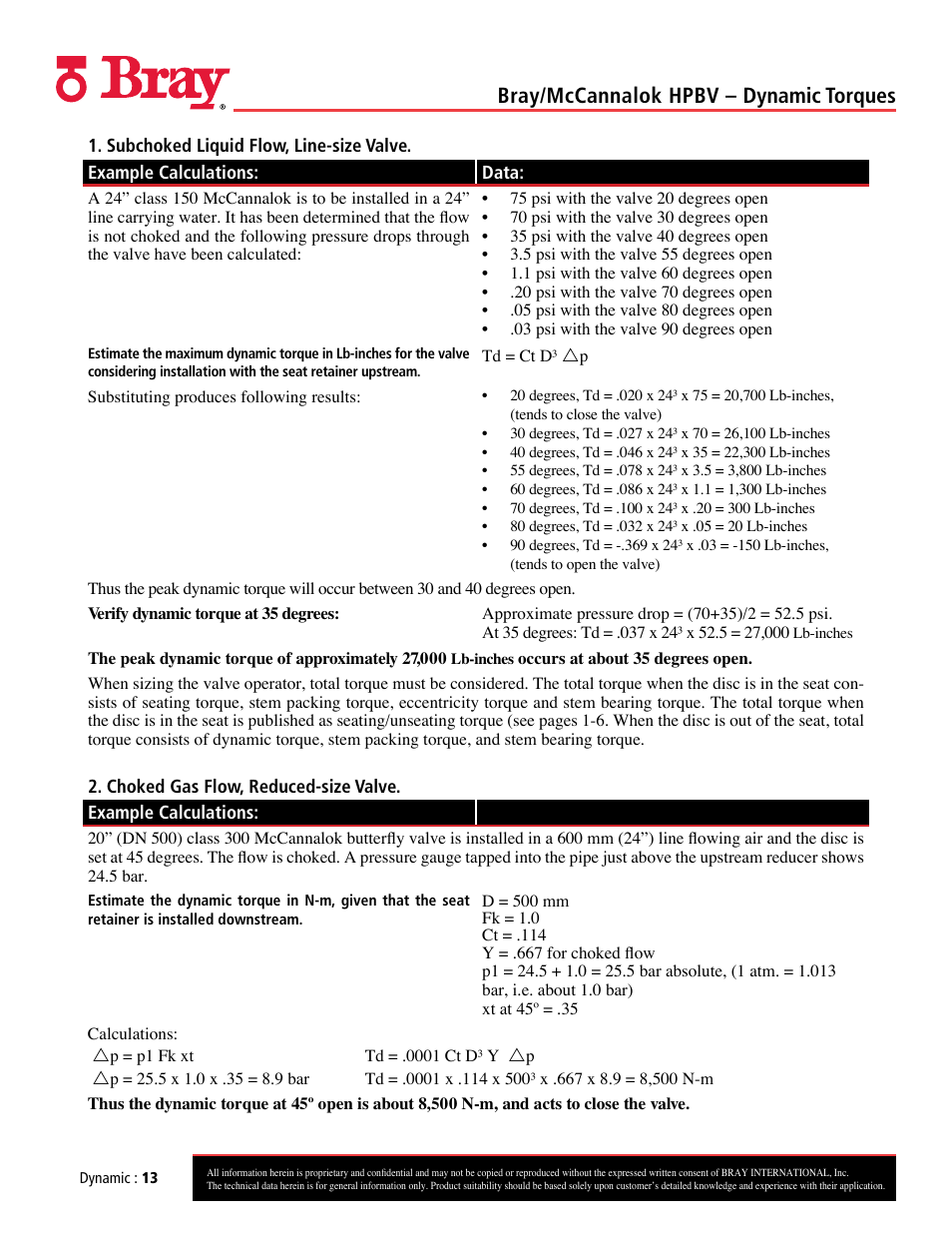 Bray/mccannalok hpbv – dynamic torques | Bray 40_41 User Manual | Page 13 / 23