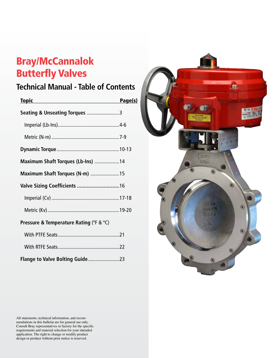 Bray/mccannalok butterfly valves, Technical manual - table of contents | Bray 40_41 User Manual | Page 2 / 23