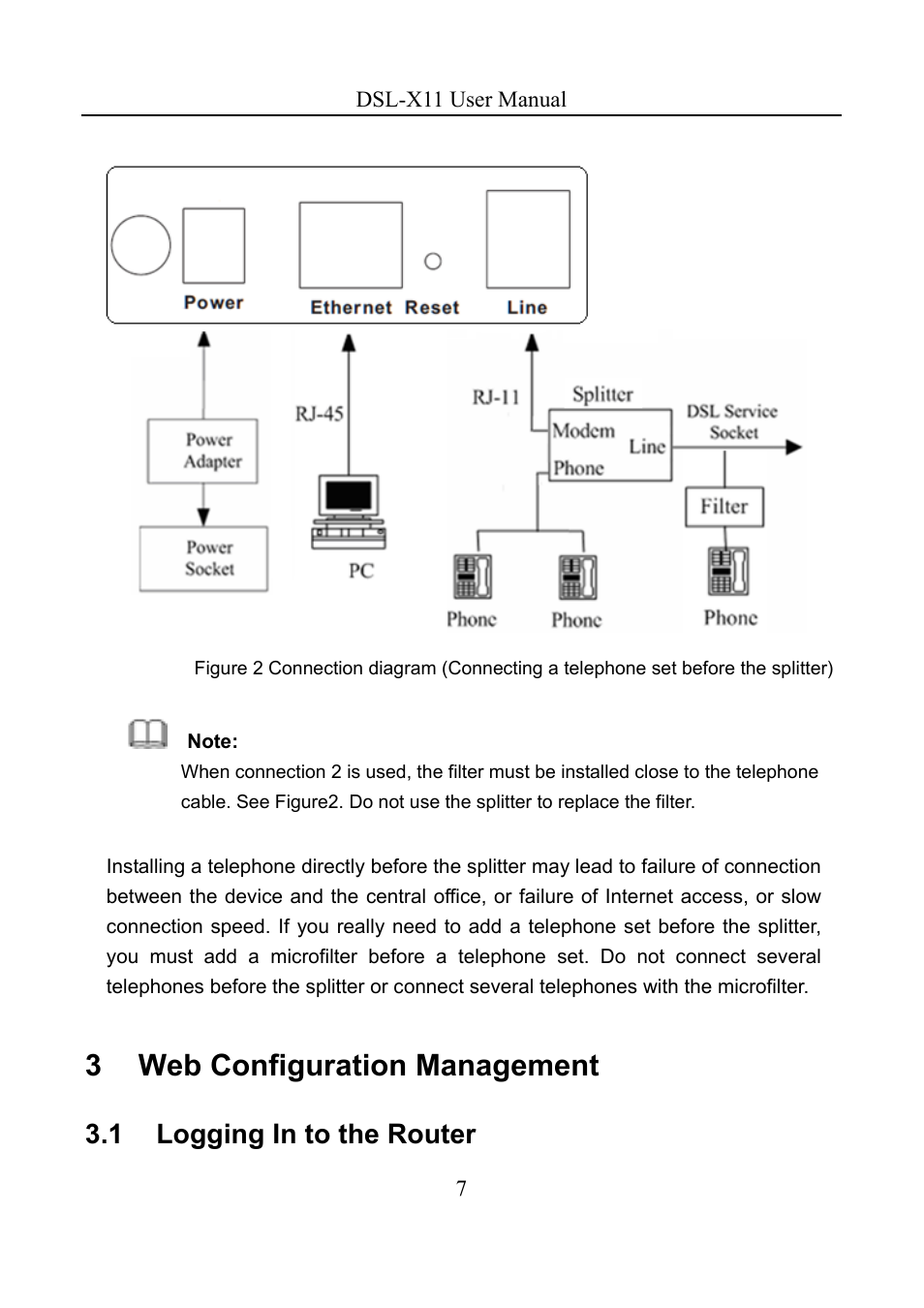 3 web configuration management, 1 logging in to the router | Asus DSL-X11 User Manual | Page 10 / 77