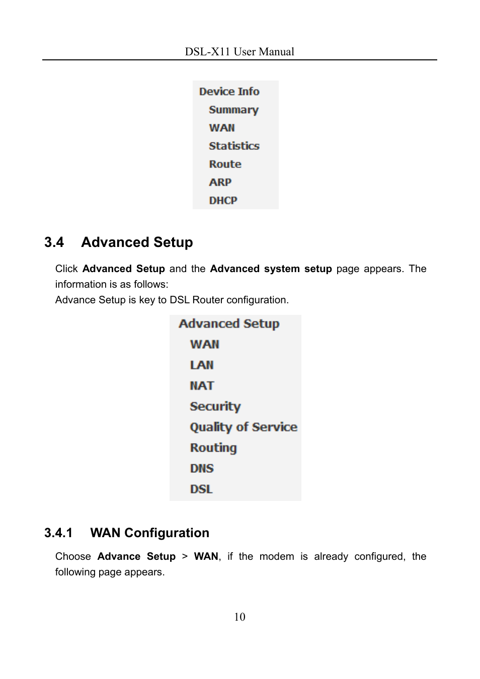 4 advanced setup | Asus DSL-X11 User Manual | Page 13 / 77