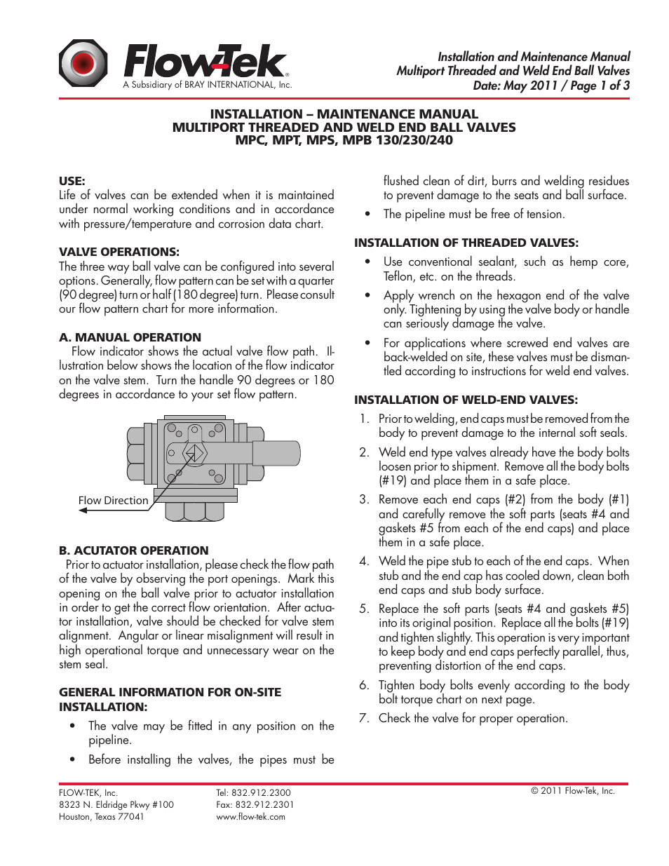 Bray Multi-Port Series User Manual | 3 pages