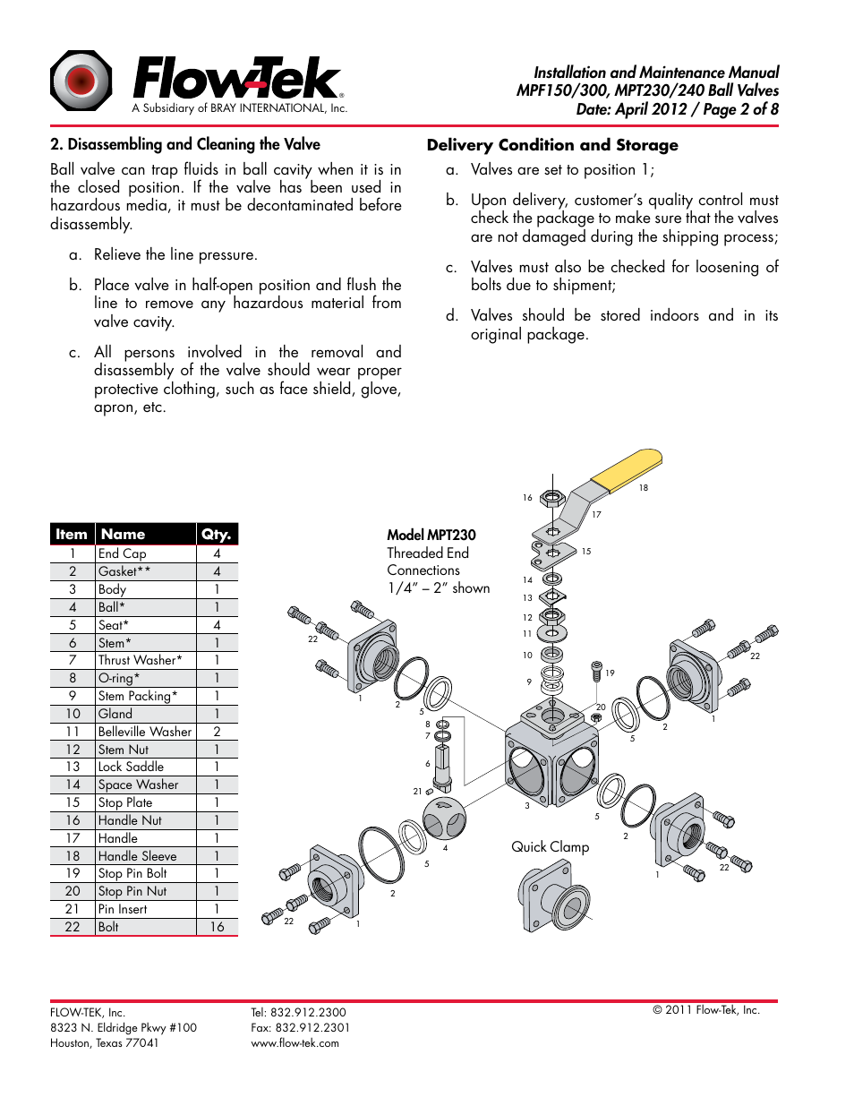 Bray MPF150_130_230_240 Series User Manual | Page 2 / 8