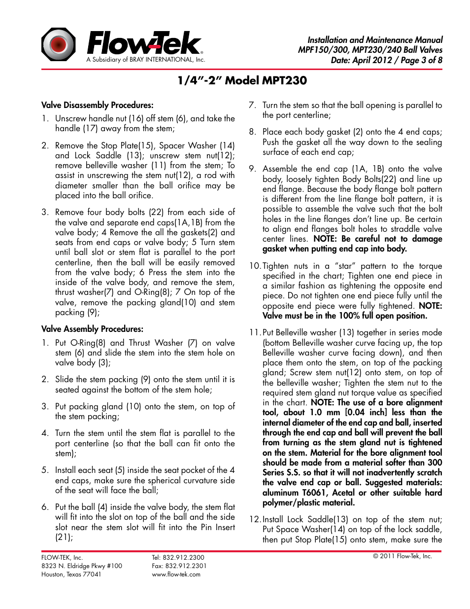 Bray MPF150_130_230_240 Series User Manual | Page 3 / 8