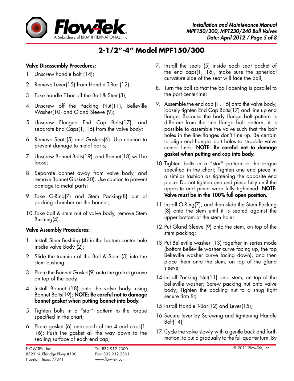 Bray MPF150_130_230_240 Series User Manual | Page 5 / 8