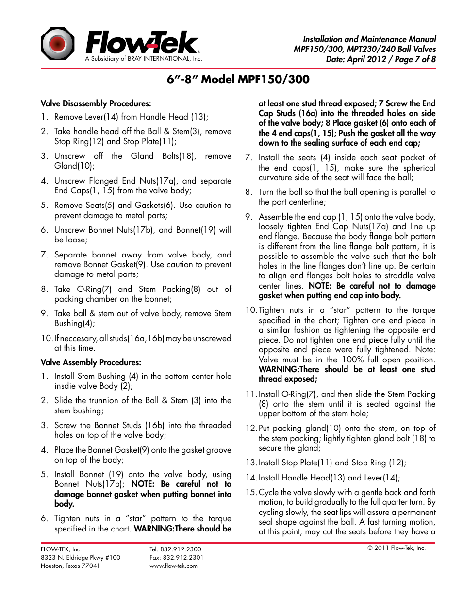 Bray MPF150_130_230_240 Series User Manual | Page 7 / 8