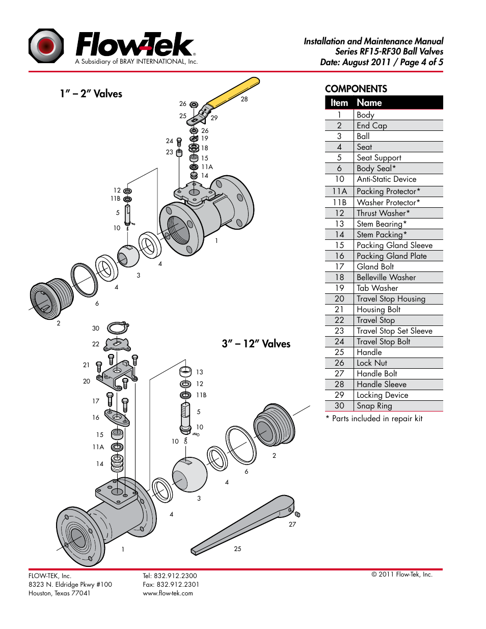 Components item name | Bray RF15 & RF30 User Manual | Page 4 / 5