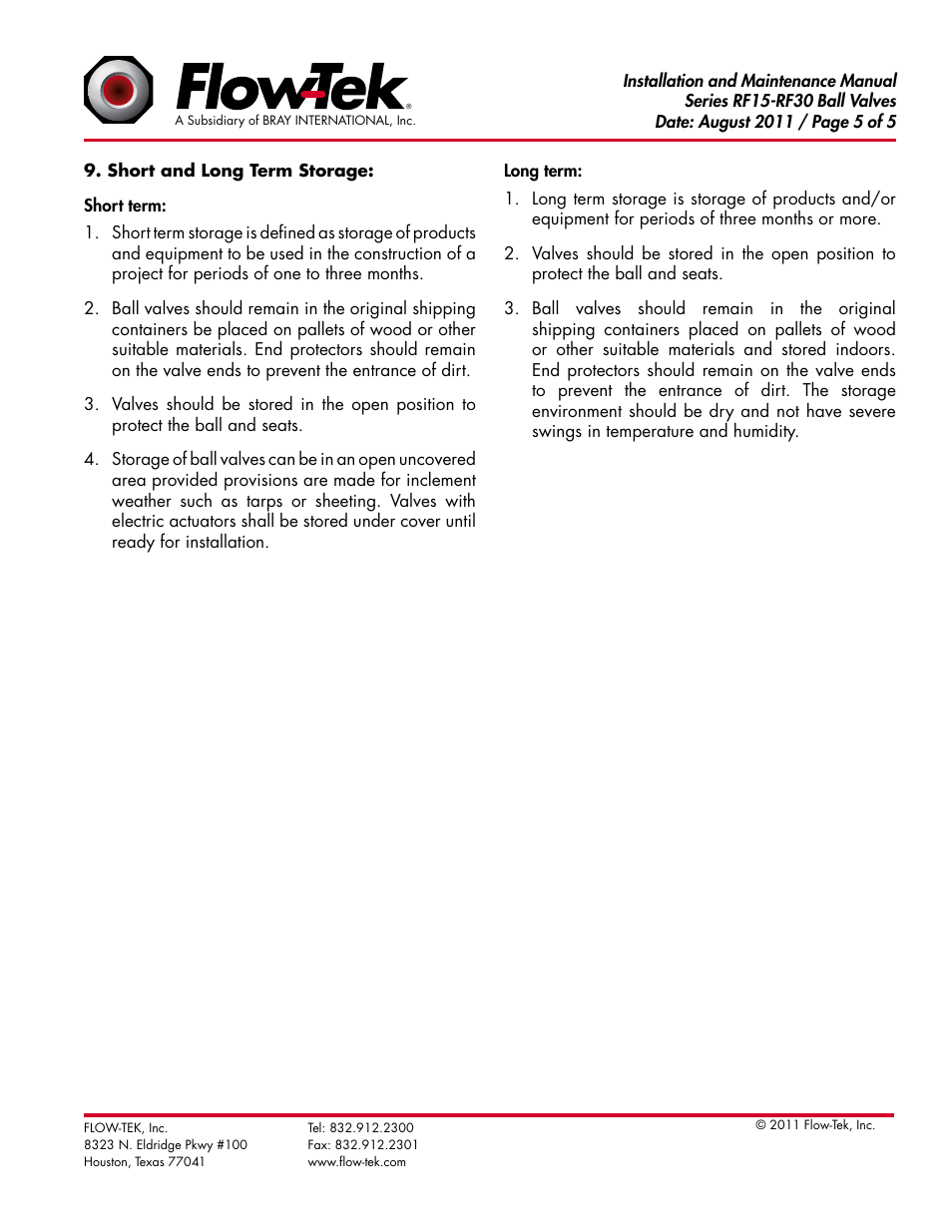 Bray RF15 & RF30 User Manual | Page 5 / 5