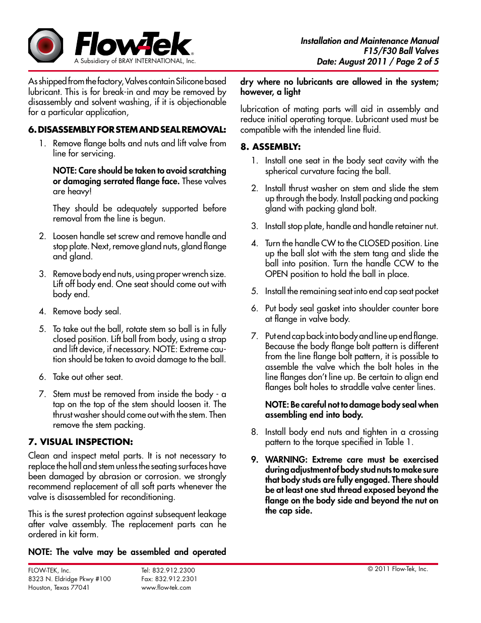 Bray F15 & F30 User Manual | Page 2 / 5