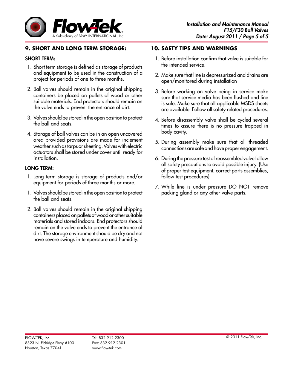 Bray F15 & F30 User Manual | Page 5 / 5