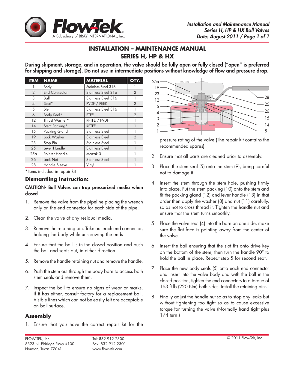Bray HX User Manual | 1 page