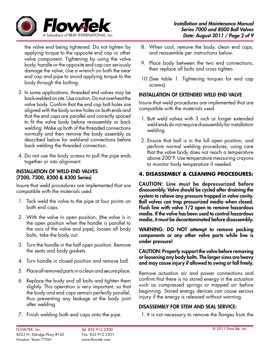 Bray 7000_8000 Series User Manual | Page 2 / 9