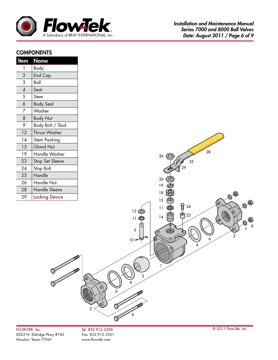 Components item name | Bray 7000_8000 Series User Manual | Page 6 / 9