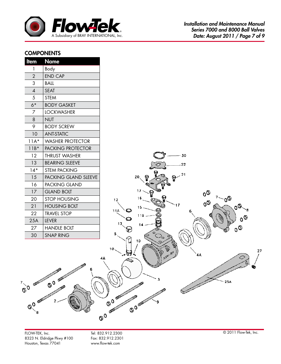 Components item name | Bray 7000_8000 Series User Manual | Page 7 / 9