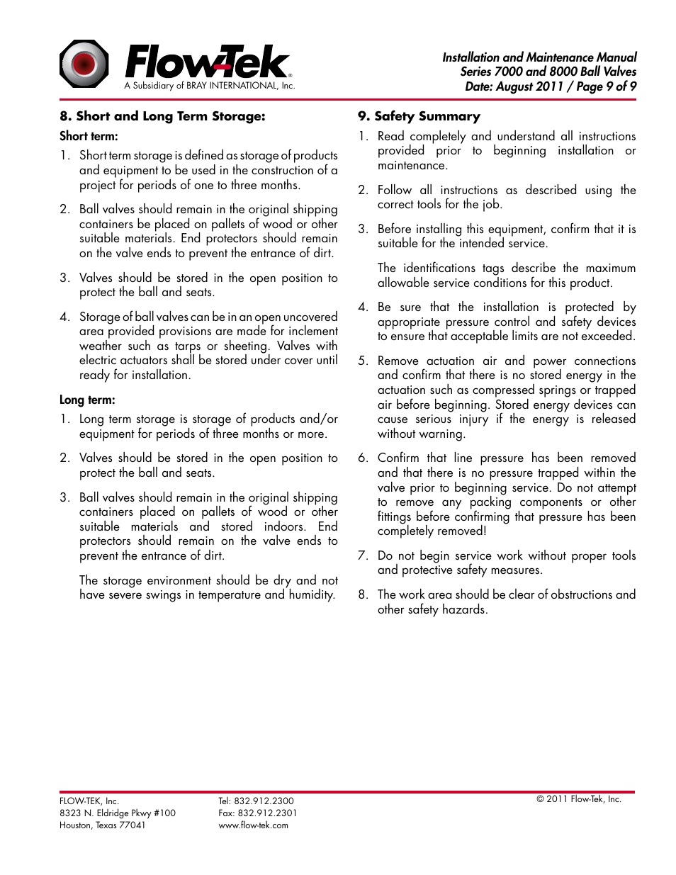 Bray 7000_8000 Series User Manual | Page 9 / 9